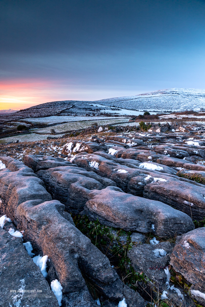 Abbey Hill Burren Clare Ireland - abbey hill,march,snow,twilight,winter,hills