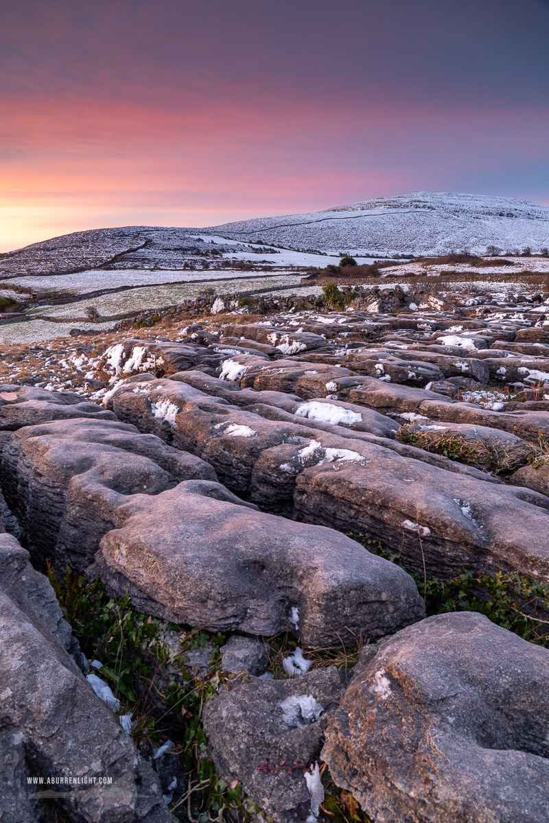 Abbey Hill Burren Clare Ireland - abbey hill,march,snow,twilight,winter,portfolio,pink,hills