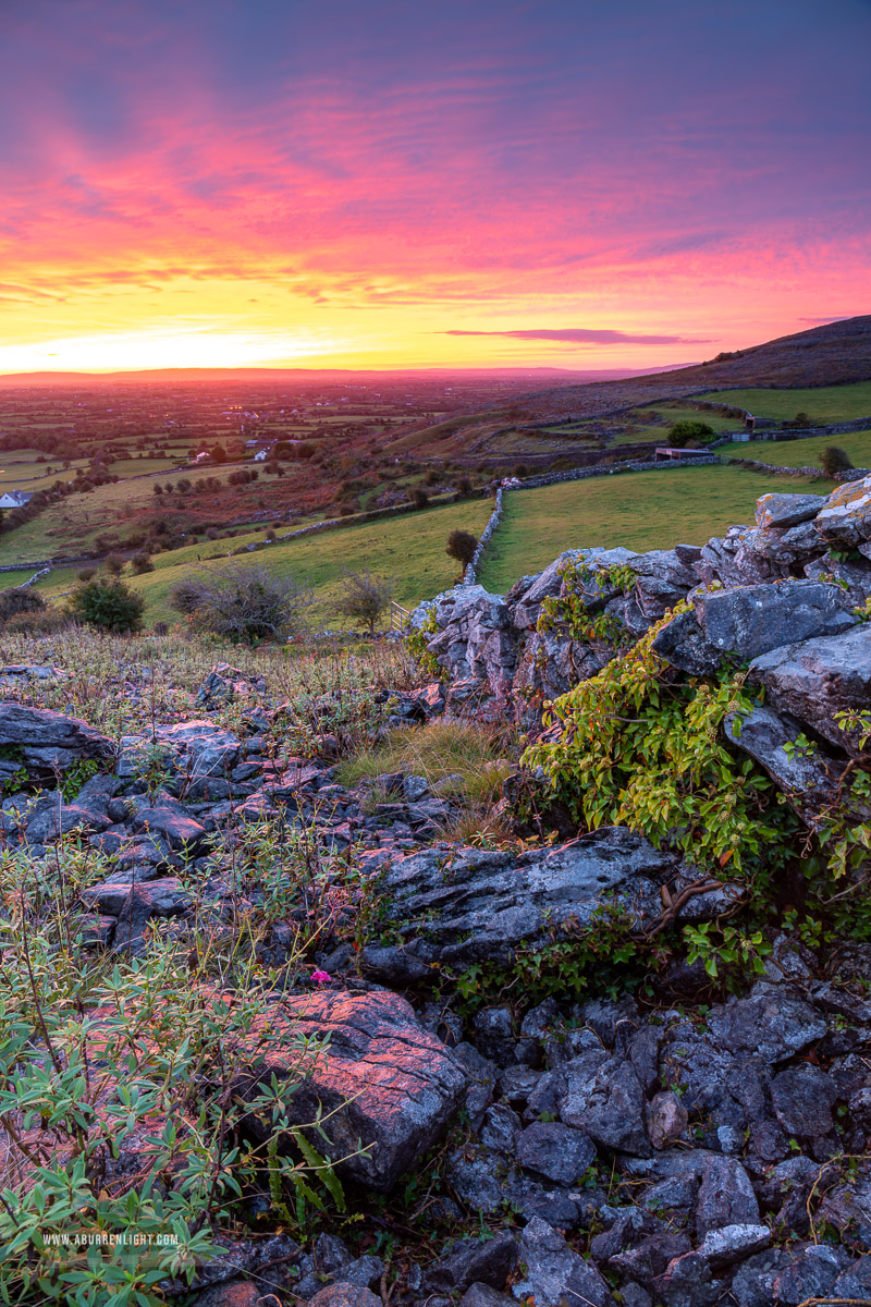 Abbey Hill Burren Clare Ireland - abbey hill,autumn,long exposure,october,pink,purple,sunrise,twilight,limited,portfolio,hills,valerian