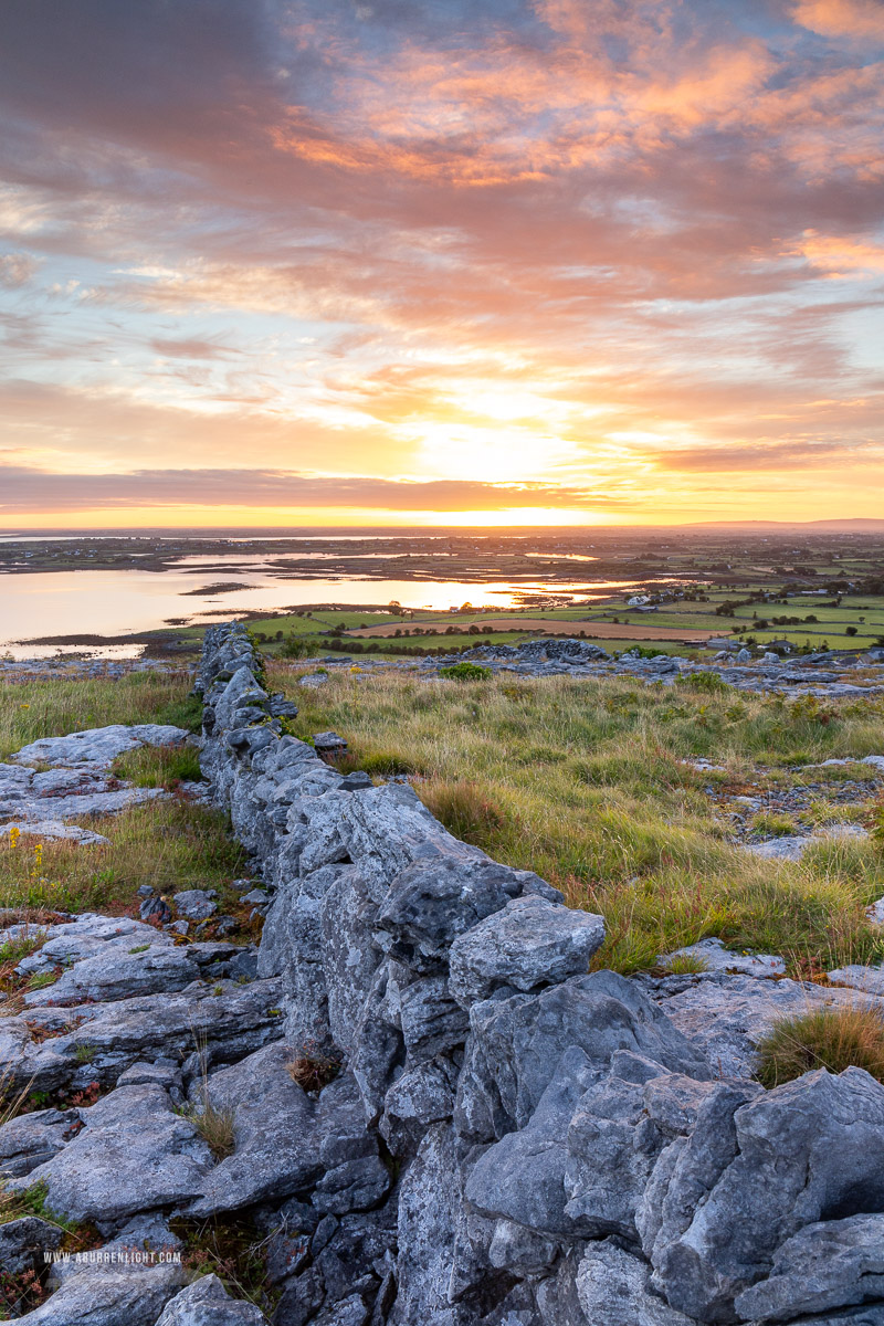 Abbey Hill Burren Clare Ireland - abbey hill,august,summer,sunrise,hills,walls,golden,orange