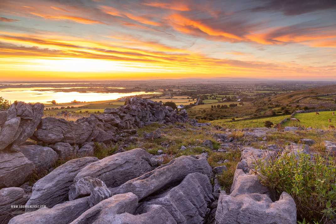 Abbey Hill Burren Clare Ireland - abbey hill,august,pink,rural,summer,sunrise,wall,hills,golden