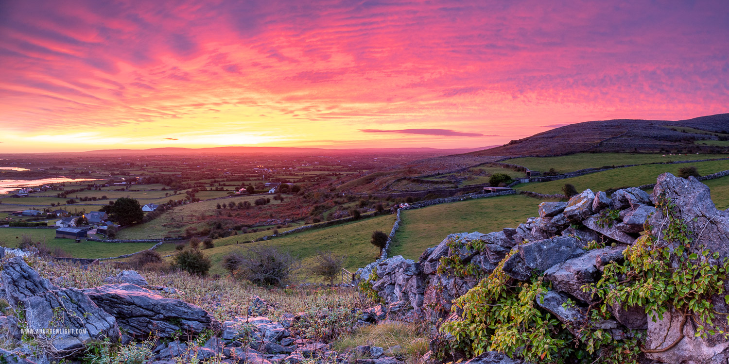 Abbey Hill Burren Clare Ireland - abbey hill,autumn,long exposure,october,panorama,pink,purple,sunrise,twilight,hills