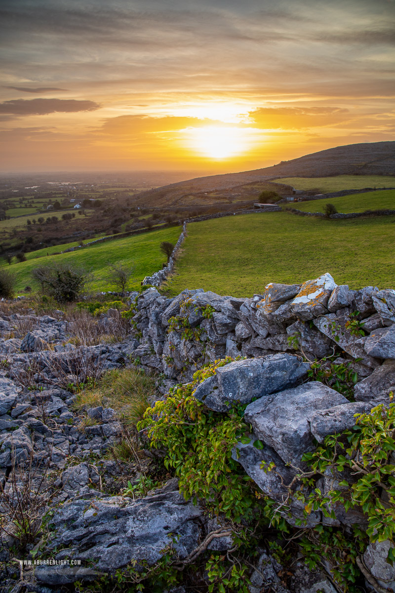 Abbey Hill Burren Clare Ireland - abbey hill,january,sunrise,winter,golden,hills