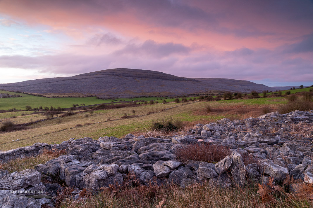 Abbey Hill Burren Clare Ireland - abbey hill,march,pink,rocks,sunrise,winter,hills