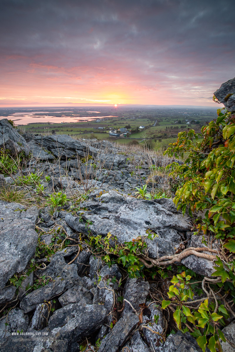 Abbey Hill Burren Clare Ireland - abbey hill,april,ivy,red,spring,twilight,hills