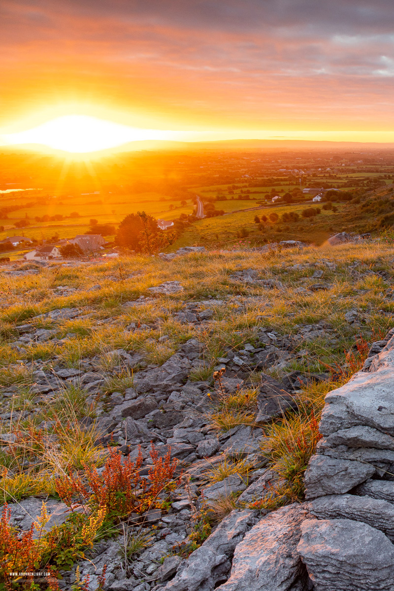 Abbey Hill Burren Clare Ireland - abbey hill,orange,september,summer,sunrise,sunstar,hills,golden