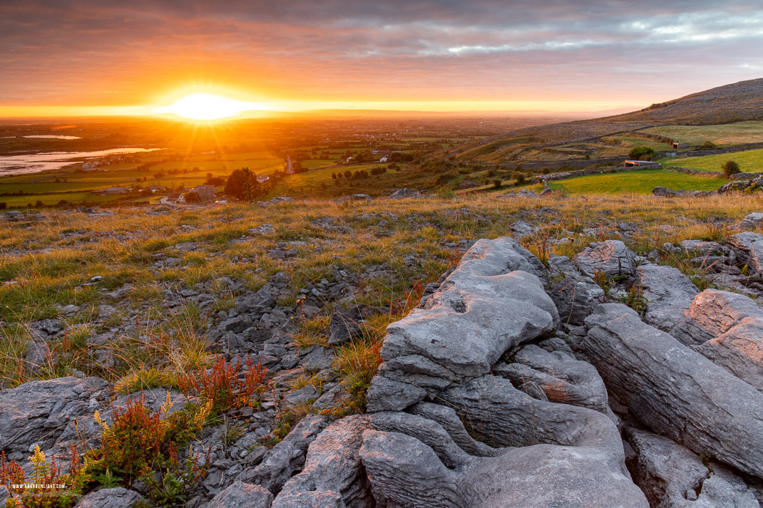 Abbey Hill Burren Clare Ireland - abbey hill,orange,september,summer,sunrise,sunstar