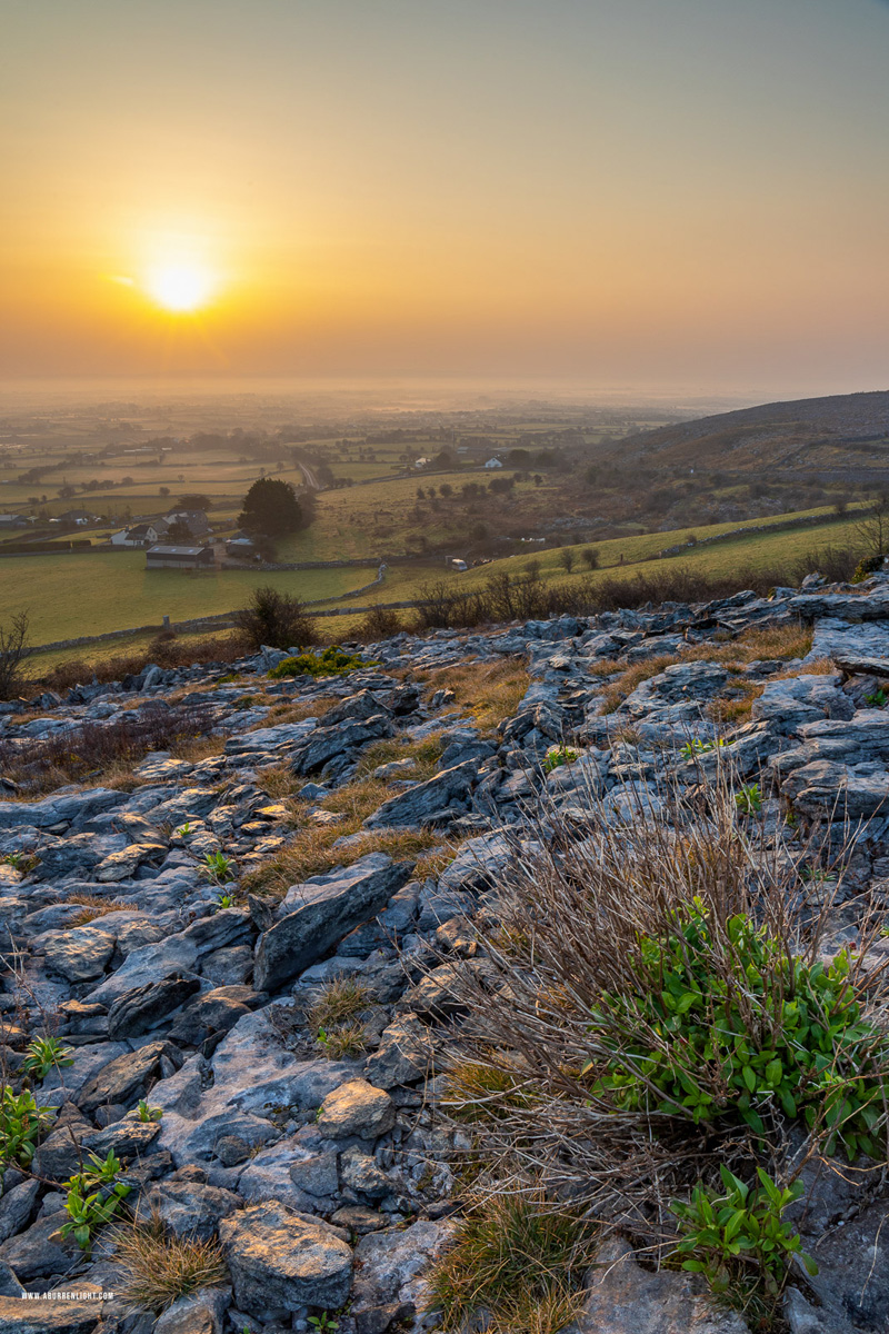 Abbey Hill Burren Clare Ireland - abbey hill,golden hour,march,mist,spring,sunrise,hills,orange