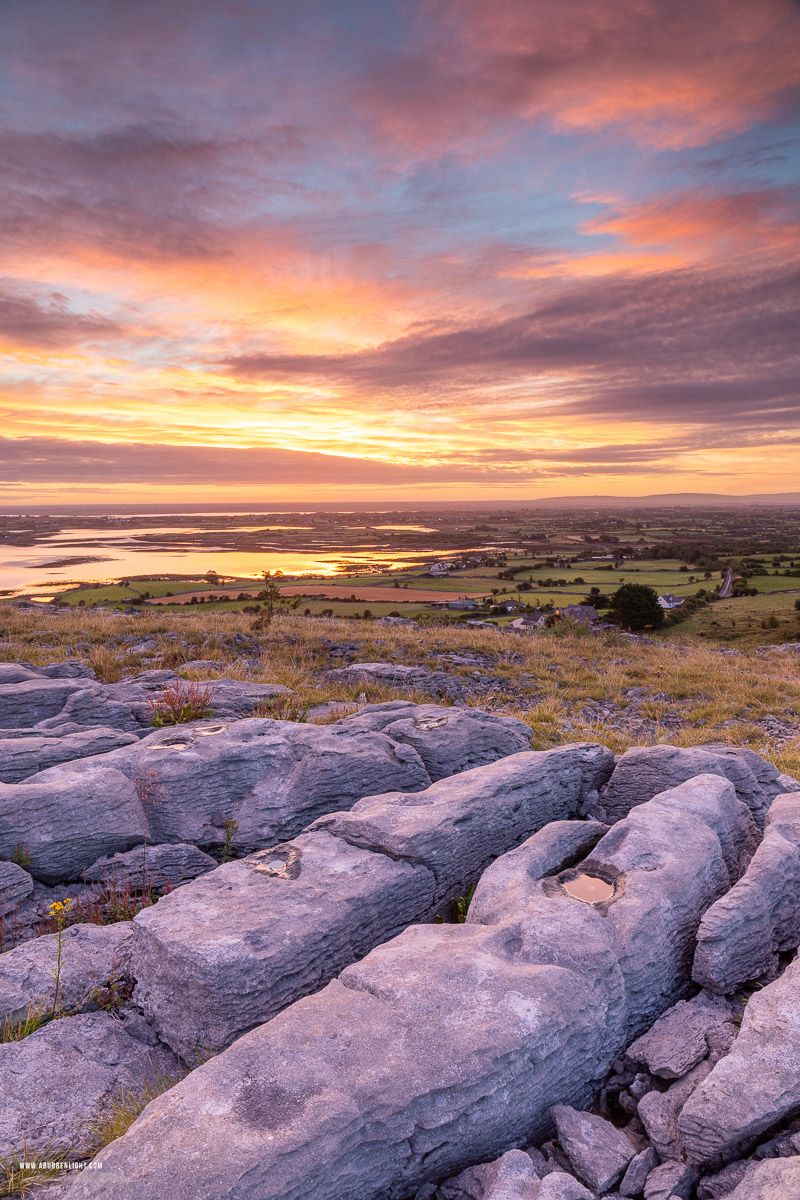 Abbey Hill Burren Clare Ireland - abbey hill,august,summer,twilight,orange,pink,hills