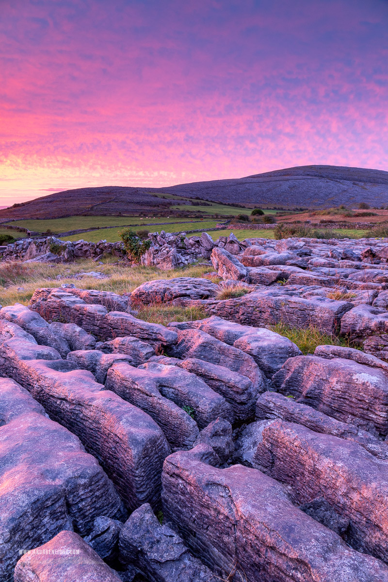 Abbey Hill Burren Clare Ireland - abbey hill,autumn,long exposure,october,pink,purple,sunrise,twilight,hills