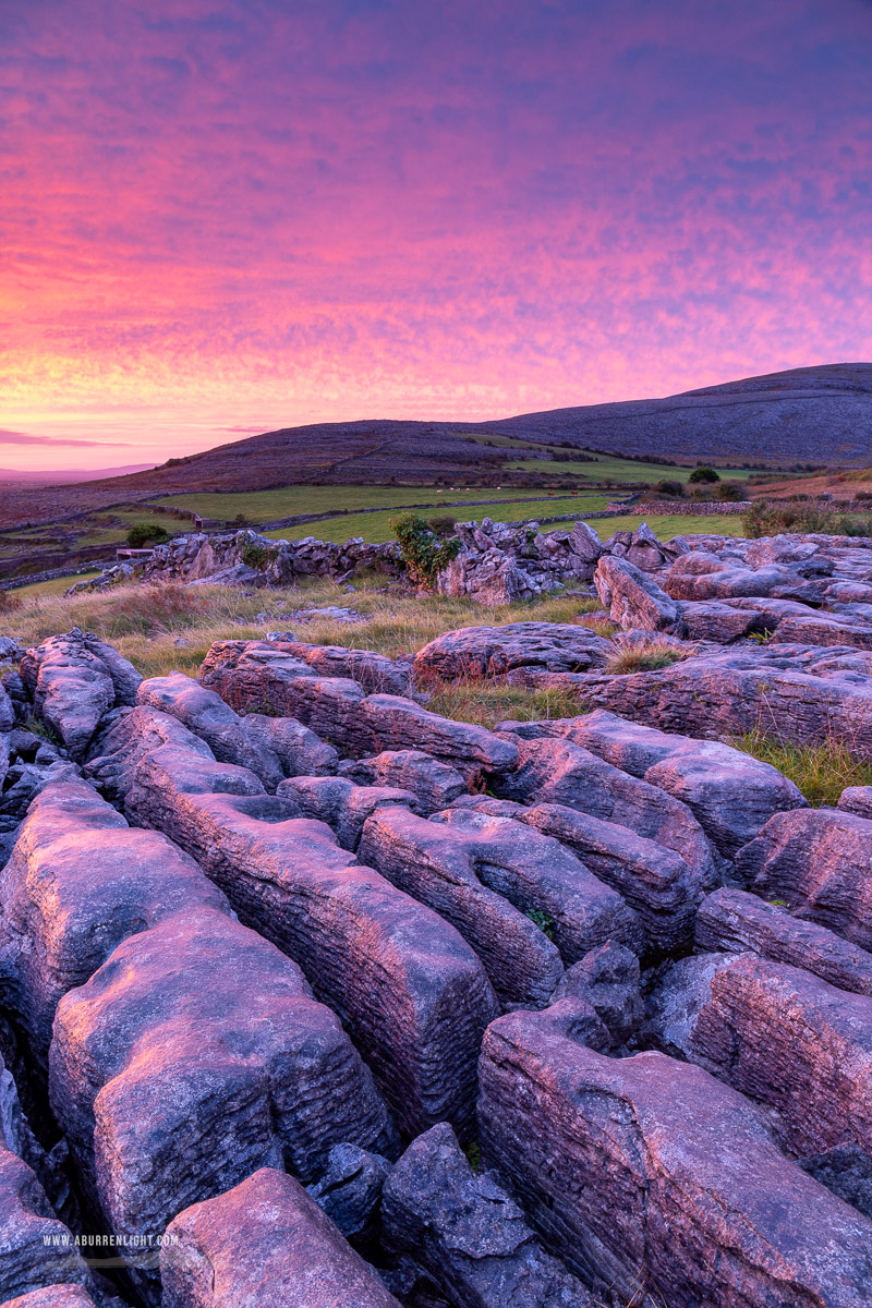 Abbey Hill Burren Clare Ireland - abbey hill,autumn,long exposure,october,pink,purple,sunrise,twilight,hills