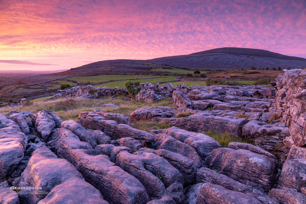 Abbey Hill Burren Clare Ireland - abbey hill,autumn,long exposure,october,pink,purple,sunrise,twilight,hills