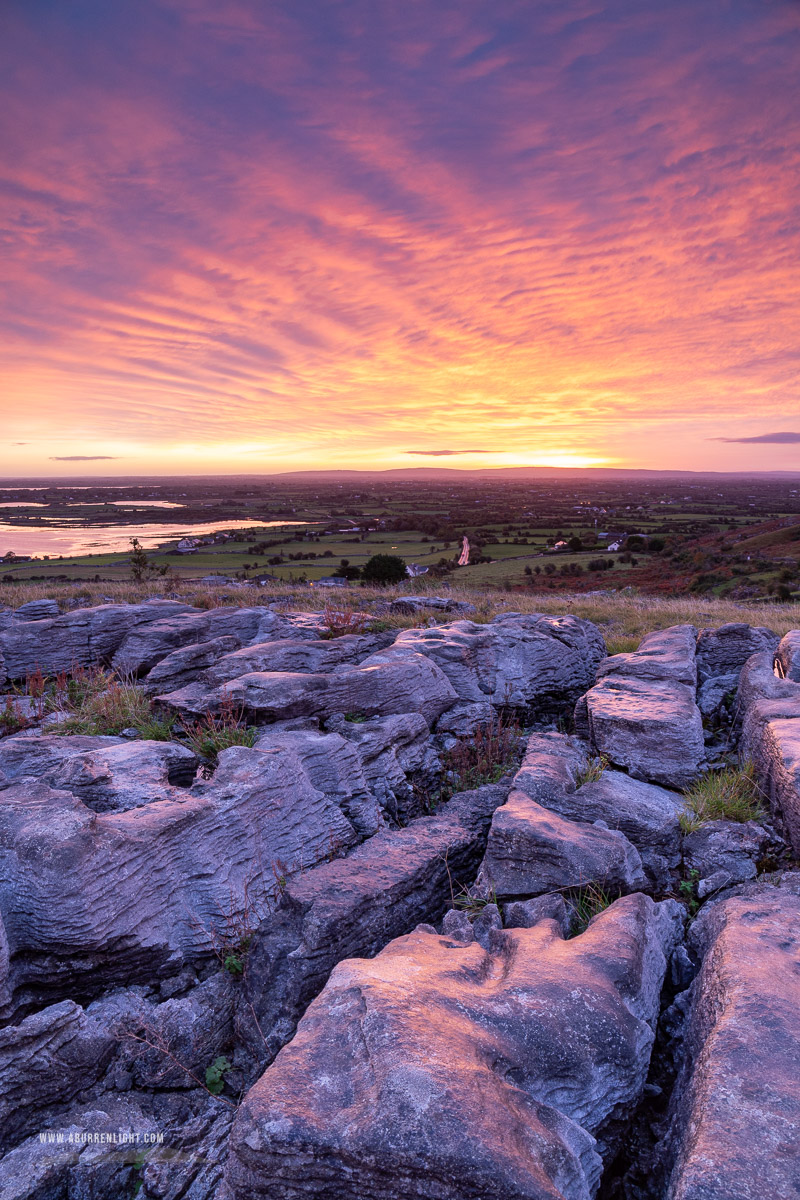 Abbey Hill Burren Clare Ireland - abbey hill,autumn,october,pink,purple,sunrise,twilight,hills