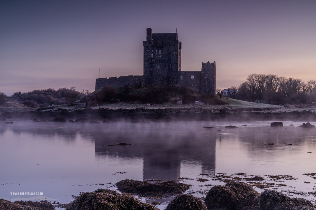 Dunguaire Castle Kinvara Clare Ireland - castle,dunguaire,frost,january,kinvara,long exposure,mist,purple,reflections,twilight,winter,coast