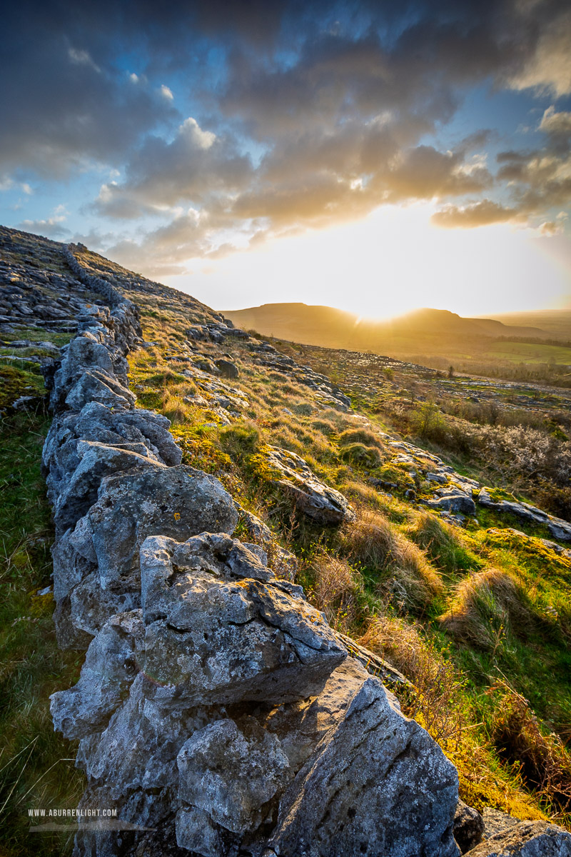 Fahee North Carron Burren East Clare Ireland - april,fahee,spring,sunrise,wall,hills,golden