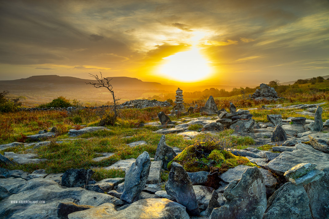Fahee North Carron Burren East Clare Ireland - autumn,fahee,golden,hills,limited,lone tree,mist,october,portfolio,prayer,stone,sunrise,portfolio,pick-hills,limited