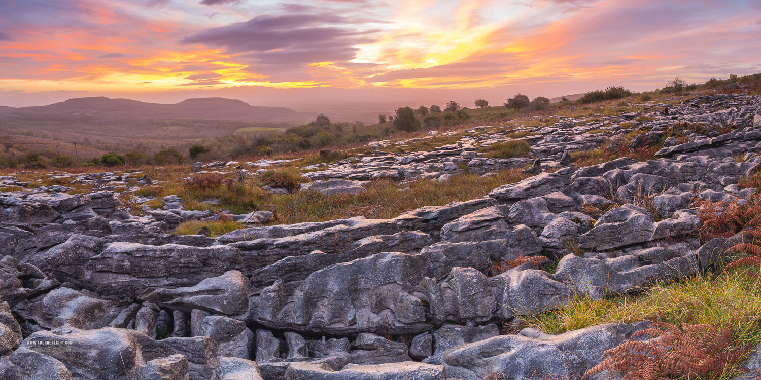 Fahee North Carron Burren East Clare Ireland - autumn,fahee,hills,october,orange,panorama,red,twilight