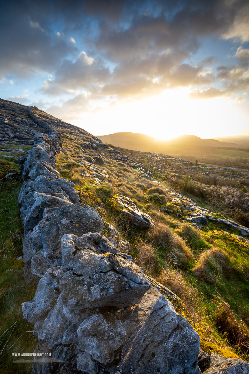 Fahee North Carron Burren East Clare Ireland - april,fahee,spring,sunrise,wall,hills,golden