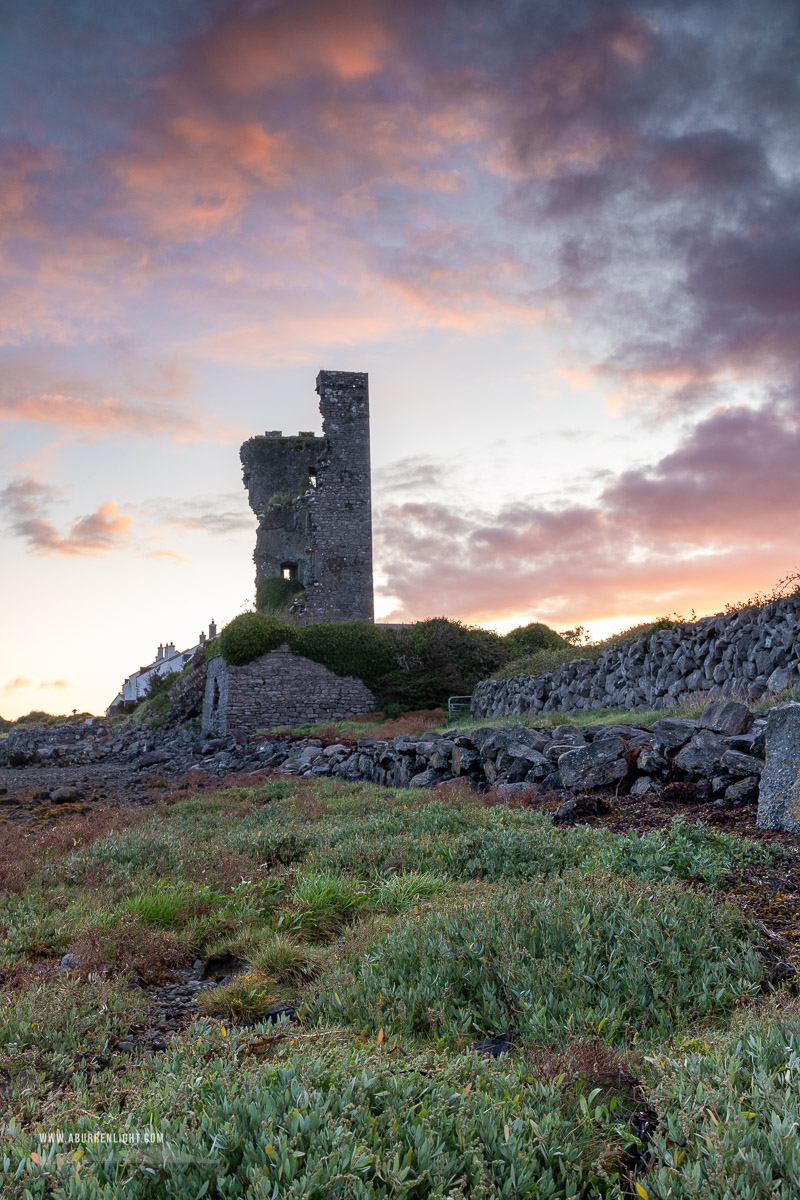 Muckinish Tower Ballyvaughan Wild Atlantic Way Clare Ireland - autumn,ballyvaughan,castle,muckinish,pink,september,sunrise,tower,coast