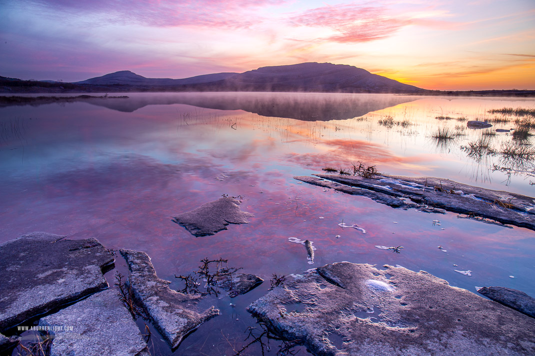 Mullaghmore Burren National Park Clare Ireland - april,burren national park,mullaghmore,mist,red,reflections,spring,twilight,park