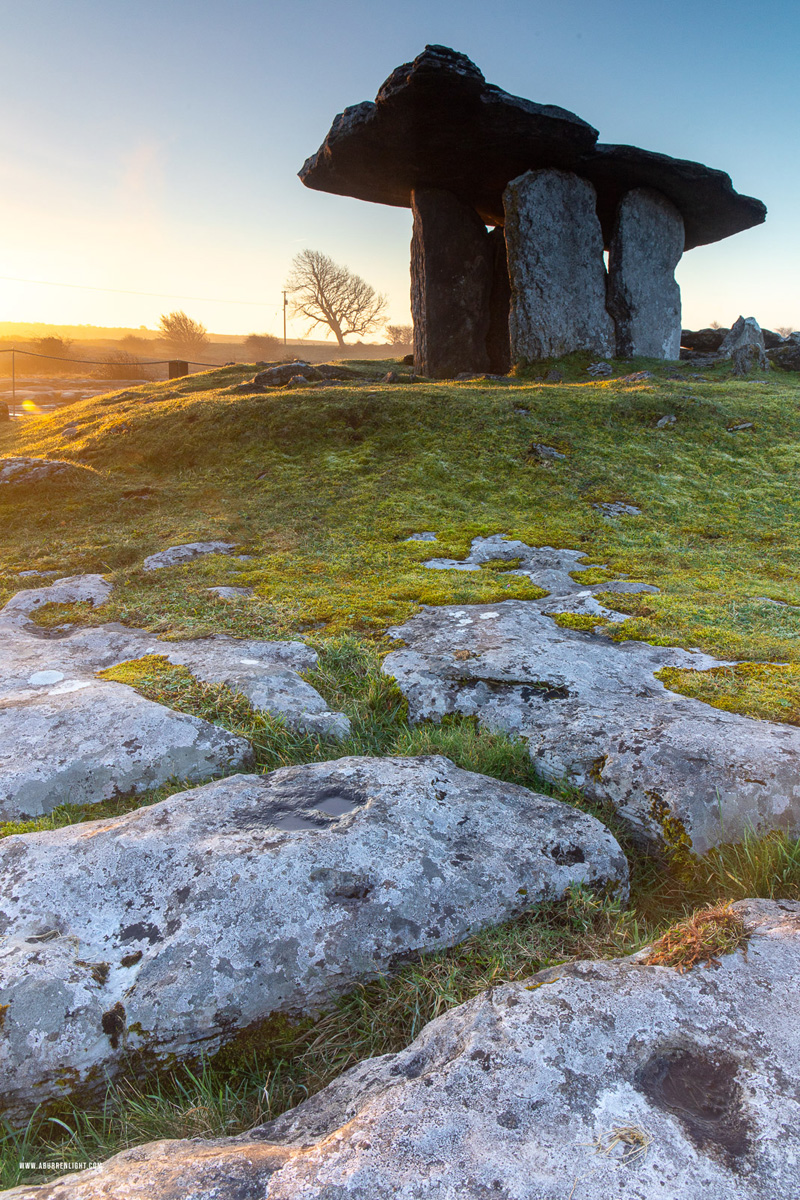 Poulnabrone Dolmen Roughan Hill Burren Clare Ireland - dolmen,landmark,march,poulnabrone,sunrise,winter,tomb,roughan,hills,golden