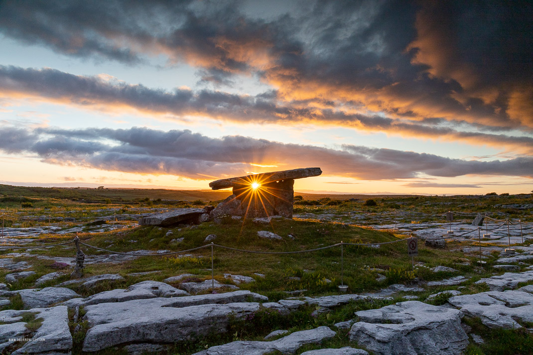 Poulnabrone Dolmen Roughan Hill Burren Clare Ireland - golden,july,landmark,poulnabrone,summer,sunset,sunstar,tomb,hills