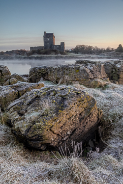 castle,dunguaire,frost,january,kinvara,mist,sunrise,winter,coast,golden