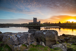 castle,dunguaire,green algae,kinvara,landmark,march,sunrise,winter,coast,golden