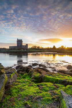 castle,dunguaire,green algae,kinvara,landmark,march,sunrise,winter,golden