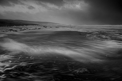 monochrome,beach,coast,fanore,february,long exposure,storm,winter