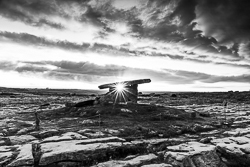 monochrome,golden,hills,july,landmark,poulnabrone,summer,sunset,sunstar,tomb