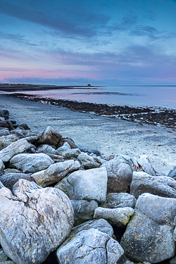 aughinish,frost,january,landmark,martello,winter,kinvara,coast,blue