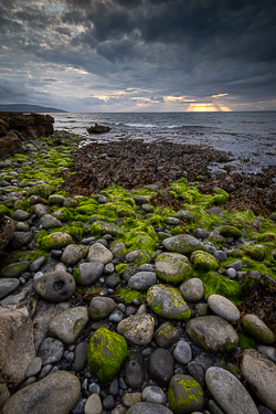 flaggy shore,green algae,july,summer,sunset,coast,drama