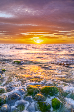 boulders,coast,flaggy shore,golden,green algae,july,pebbles,summer,sunset