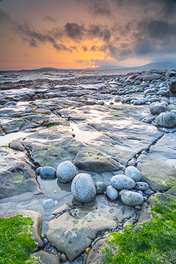 april,ballyvaughan,green algae,long exposure,rine,spring,sunrise,orange,haze,green,coast