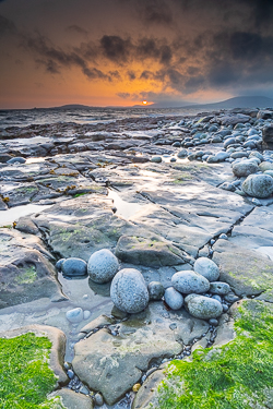 april,ballyvaughan,green algae,long exposure,rine,spring,sunrise,haze,orange,coast